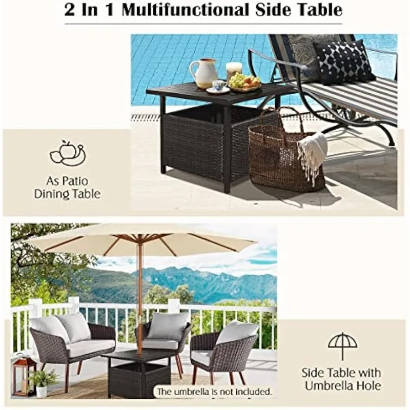 Rattan umbrella side table, tavern with storage slot, wicker side table, terrace with 1.57 "umbrella hole