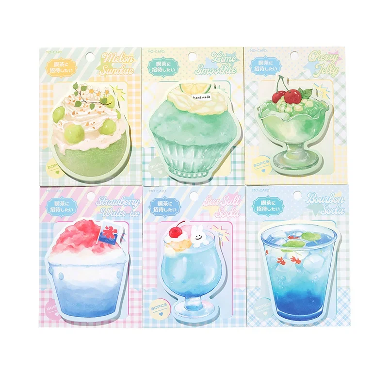 30 Pcs/pack Cute Sticky Notes Kawaii Sticky Note Pad Cute Summer Drink Self Stick Note Pads Funny Cartoon Memo Pads