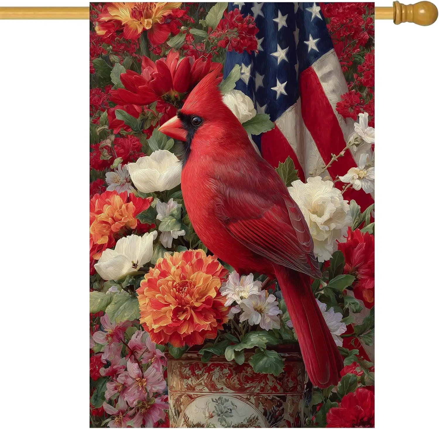 Cardinal House Flag 28 x 40 Inch Garden Flag Double Sided American Flag Floral Design for Spring Summer Outdoor Yard Banner  SSL