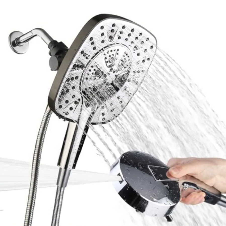 

Shower Head with Handheld Spray Combo 2 in 1 Rainfall High Pressure with 59" Rotatable Stainless Steel Hose 9 Spray Modes Detac