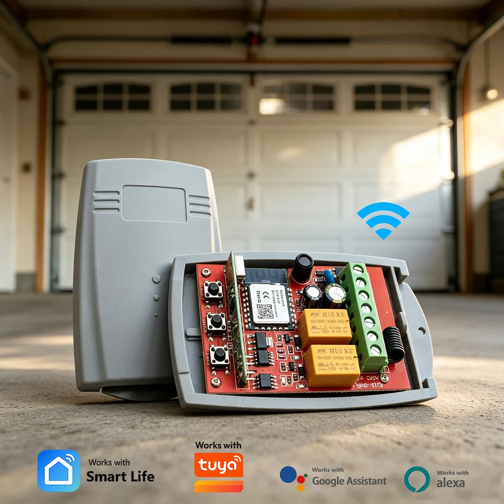 RF & WIFI Retrofit Smart Garage Opener Gate Relay Module Inching 433MHz Universal Receiver Controller Works With Tuya Alexa