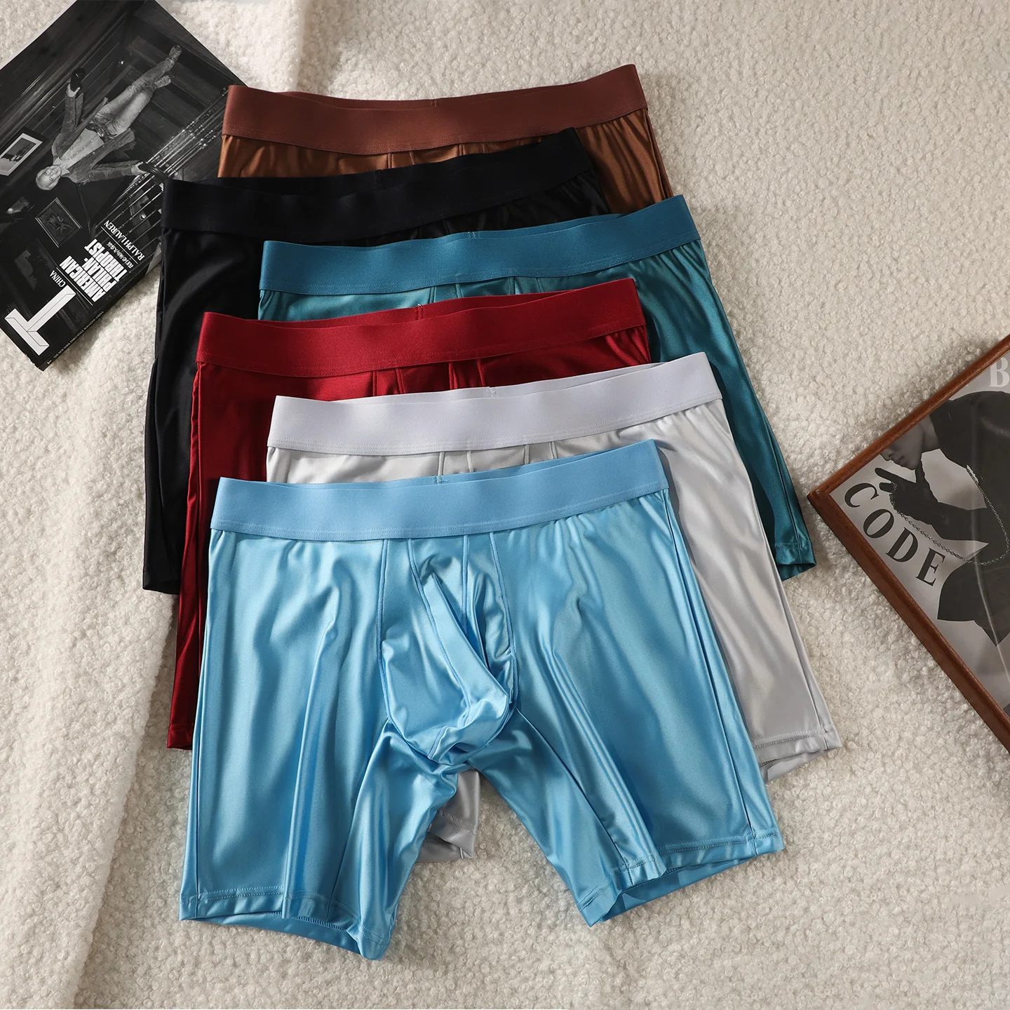 Celana Dalam Pria Boxer Polos dengan Kantong U Convex, Celana Boxer Pria dengan Kaki Panjang, Celana Dalam Olahraga Pria Pinggang Sedang, Ukuran M-XXL