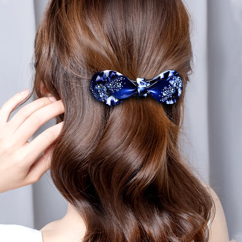 New Premium Red Bean Bow Acrylic Spring Hairpin Versatile Half Tie One Line Clip Horizontal Clip Temperament Mom Fashion Hairpin