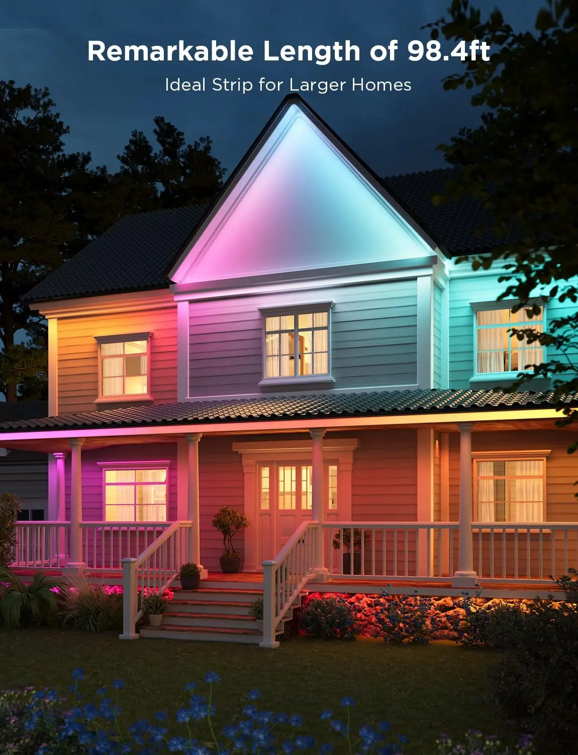 Luzes de tira LED externas, luzes externas inteligentes de 98,4 pés funcionam com Alexa e Google Assistant, controle por aplicativo, IP65 à prova d'água