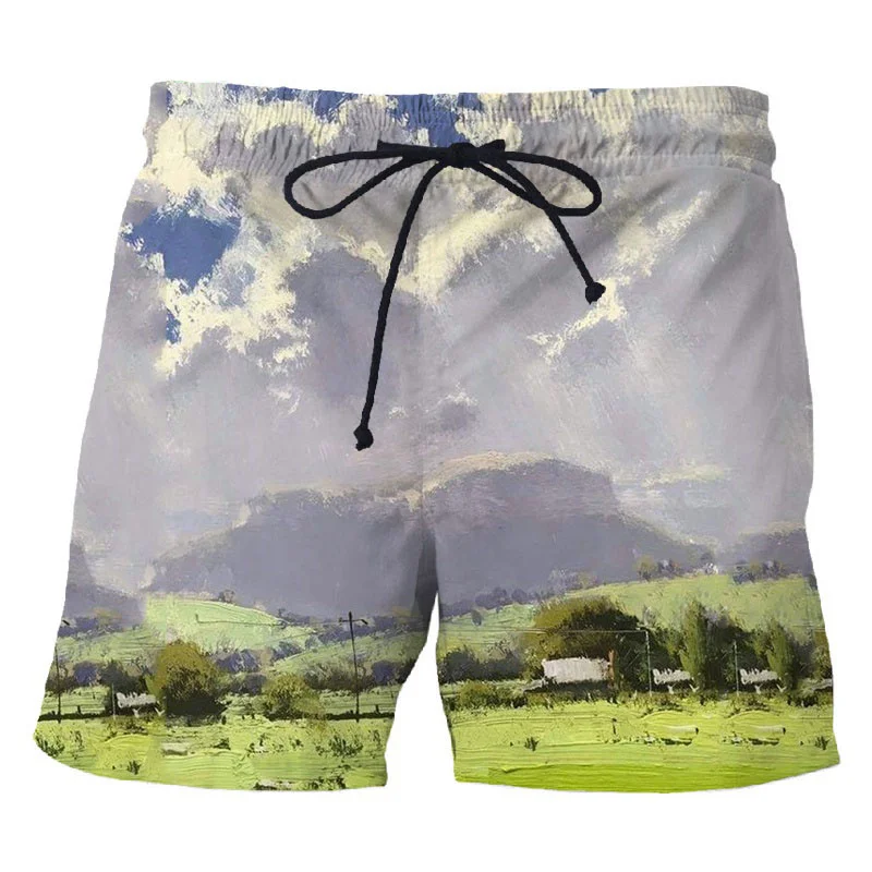 Mode Port Zeilboot Patroon Strand Shorts Heren Sport Short 3d Print Olieverf Zomer Zwembroek Straat Korte Broek