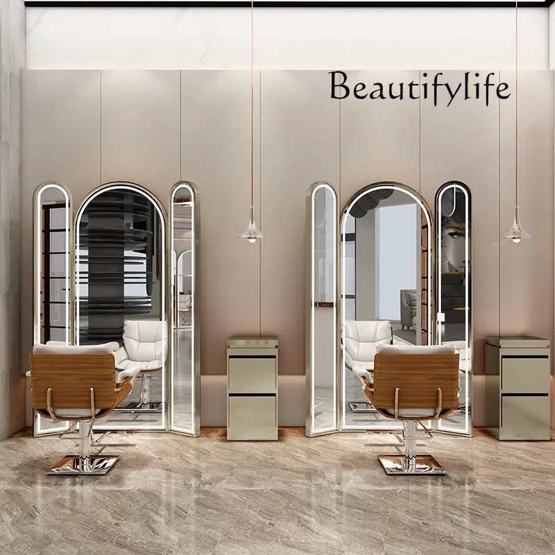 BJ Hairdressing mirror, dedicated to hair salon, simple barber shop floor-to-ceiling three-sided hairdressing mirror
