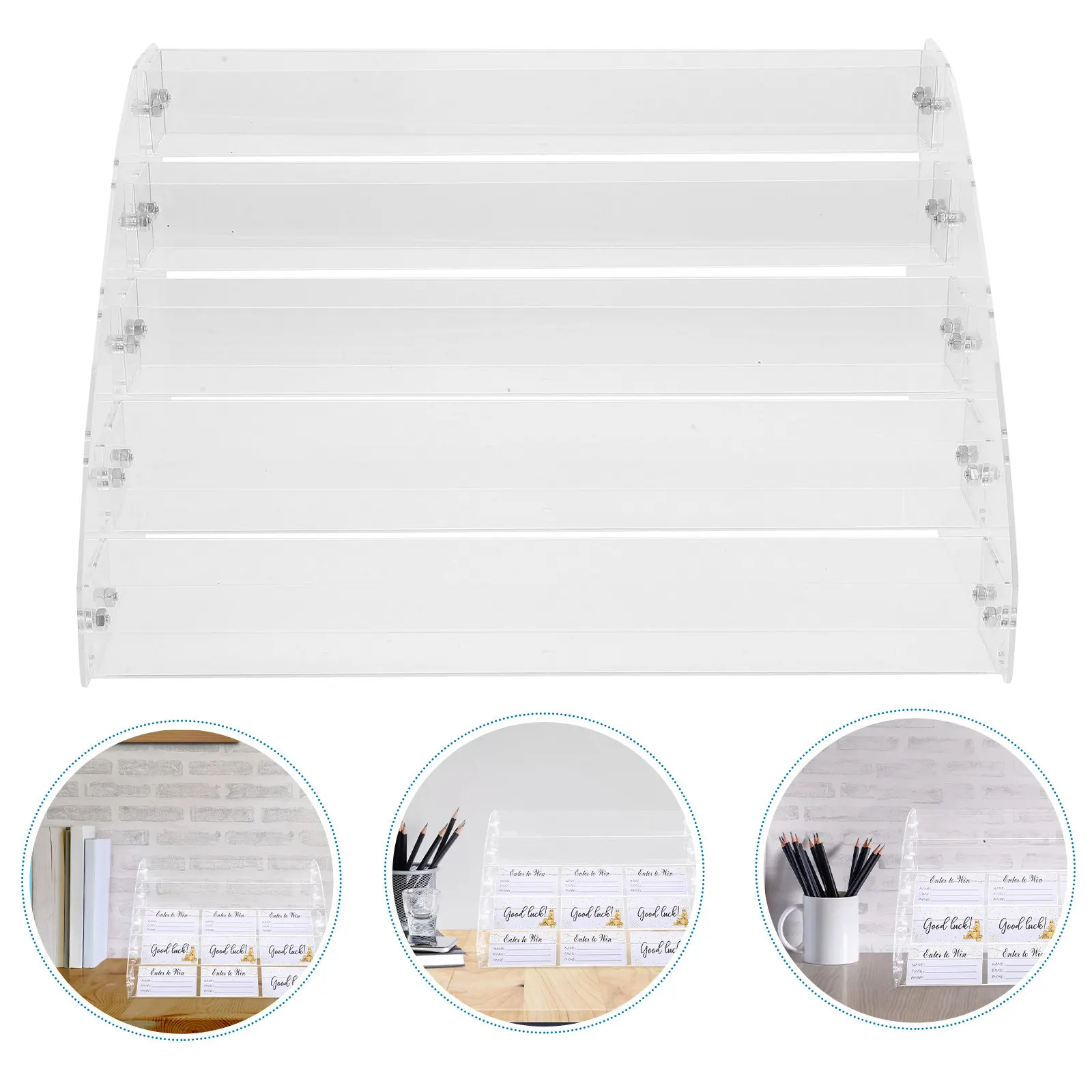Transparent Acrylic Desktop Rack Card Holder Five-Tier Stable Design Large Capacity for Brochures Raffle Tickets Greeting Cards