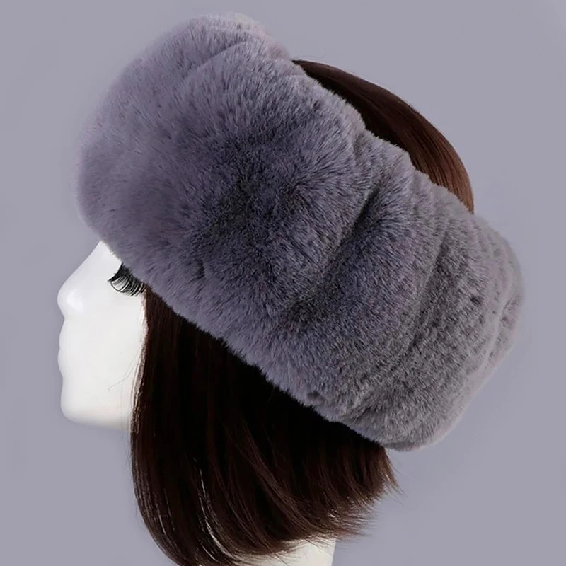 Winter Thick Furry Hairband Fluffy Russian Faux Fur Women Girl Fur Headband Hat Winter Outdoor Earwarmer Ski Hats Leopard 62cm