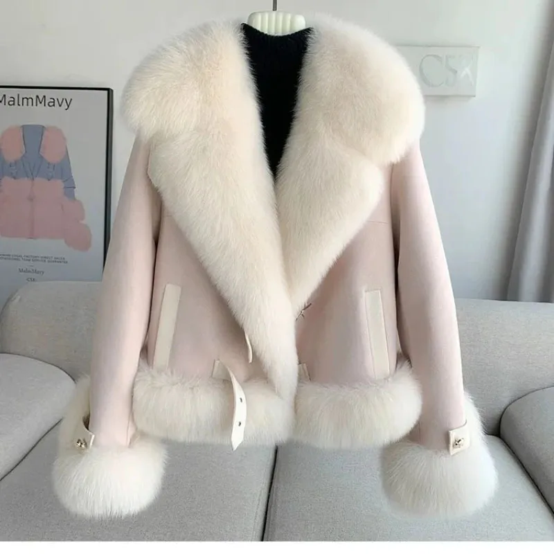 2023 New Autumn Winter Fur Jacket Women Overcoat Fashion Loose Big Fur Collar Down Cotton-Padded Jacket Coat Thick Warm Fur Tops