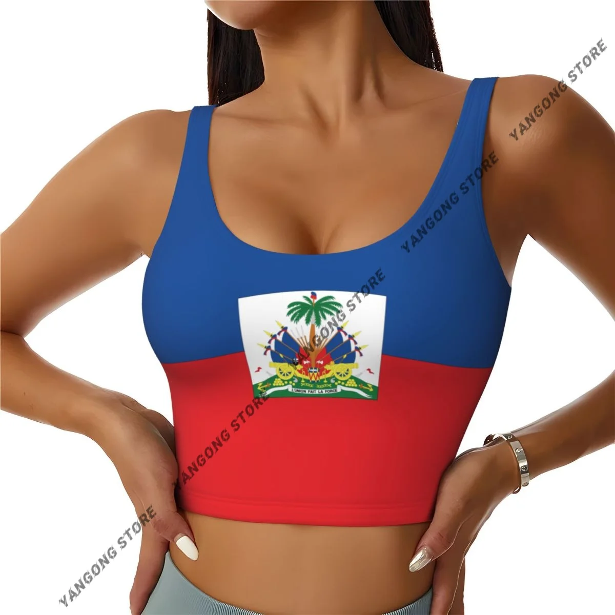 Yoga Vest Women Gym Sports Crop Tops Haitian Flag Streetwear Workout Breathable Tank Top Female