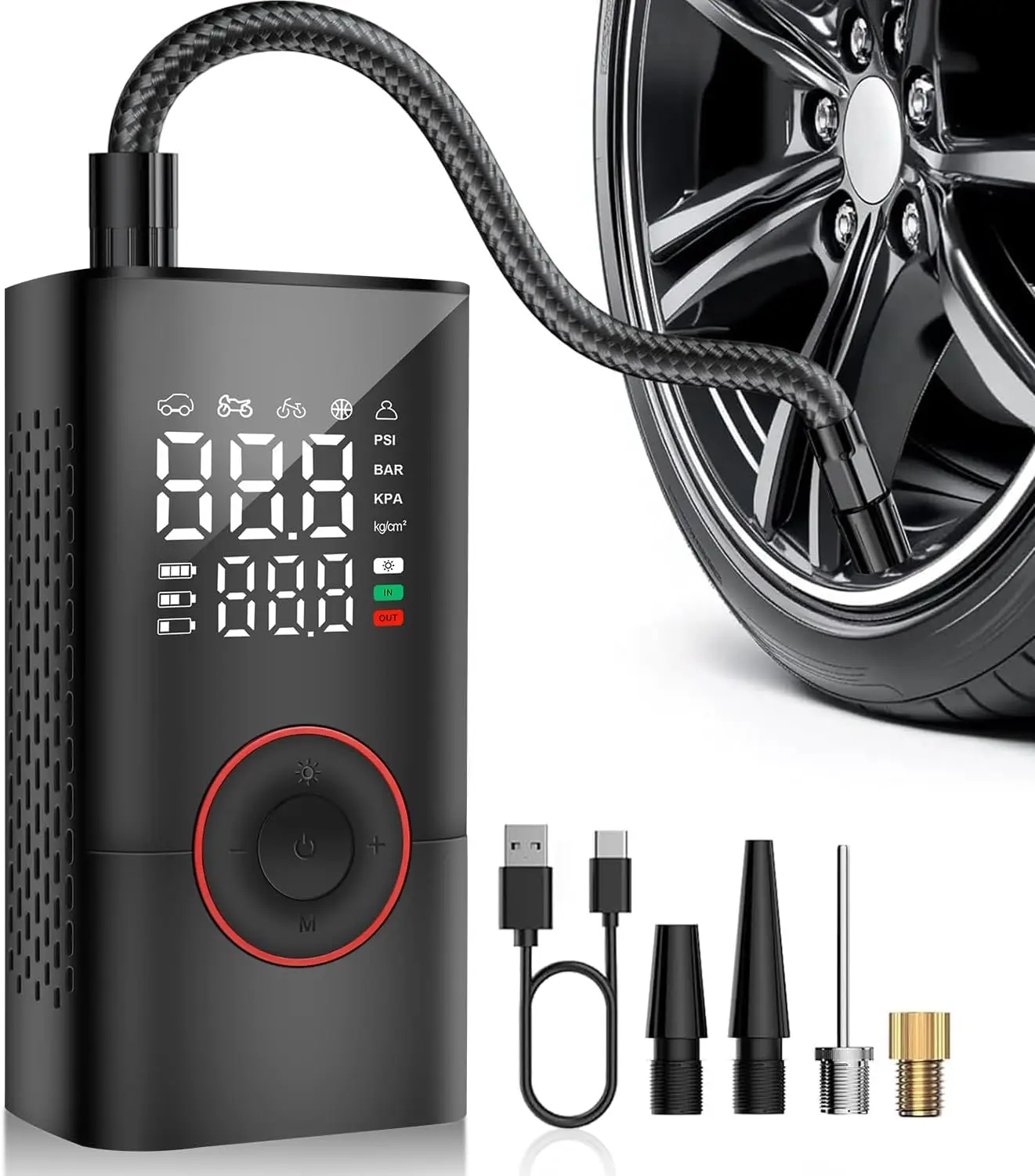 

Portable Tire Inflator 150PSI Electric Air Pump with LCD Gauge & LED Light for Cars, Bikes, Moto, and Balls