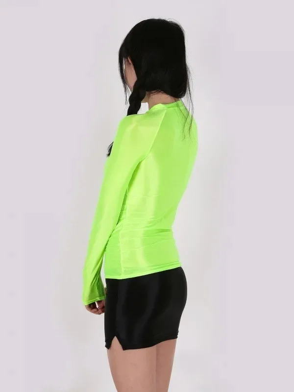 thin shiny bodice slim fit long sleeve T-shirt sexy transparent breathable comfortable sports Euro-American fashion bodysuits 3F
