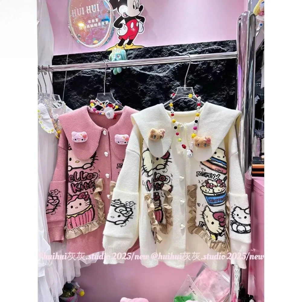 Pull en tricot polyvalent à col en forme de chat KT, tendance et doux, pour l'automne et l'hiver, pour une allure jeune et décontractée