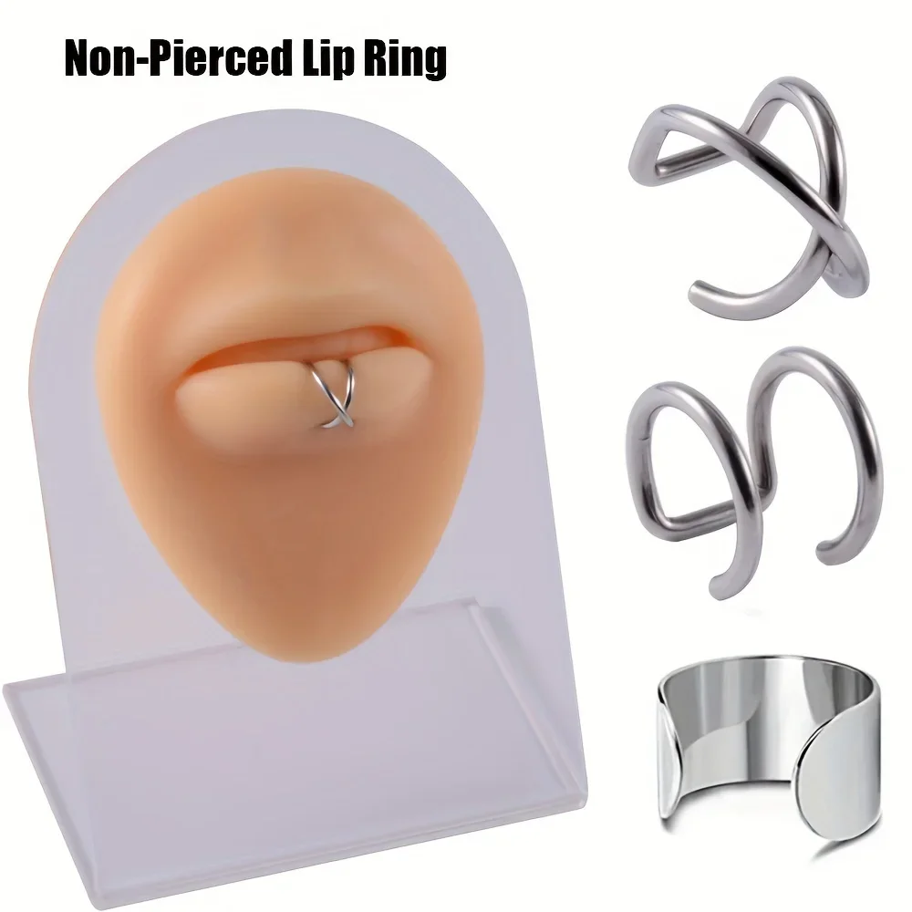 3pcs/set Punk Fashion Stainless Steel Ear Cuffs Helix Cartilage Clip on Wrap Non-Piercing Adjustable Earrings for Women Men Gift