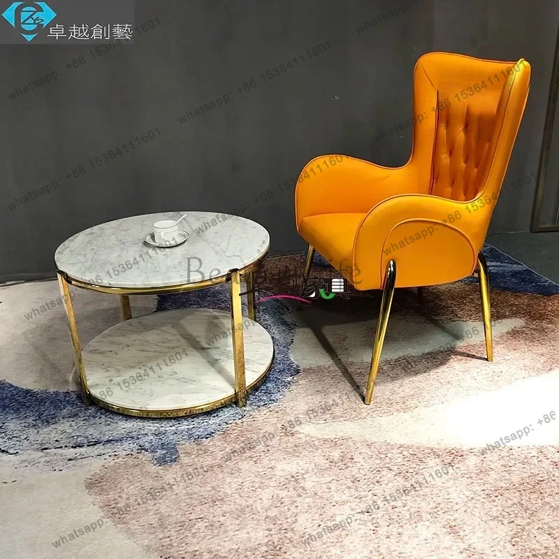 High-end dining table small apartment marble  modern conference table and chair light luxury stainless steel table combination