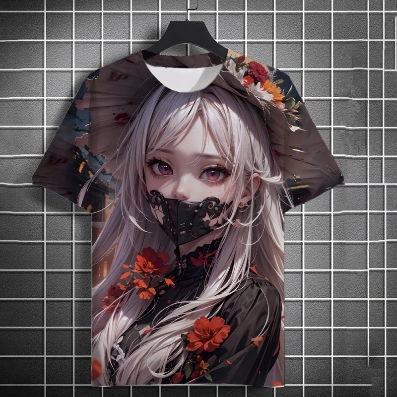 

Beautiful Girl Pattern T Shirt For Men Flower Machinery 3D Printed Tees Casual Short Sleeve Round Neck Tops Street T-Shirts