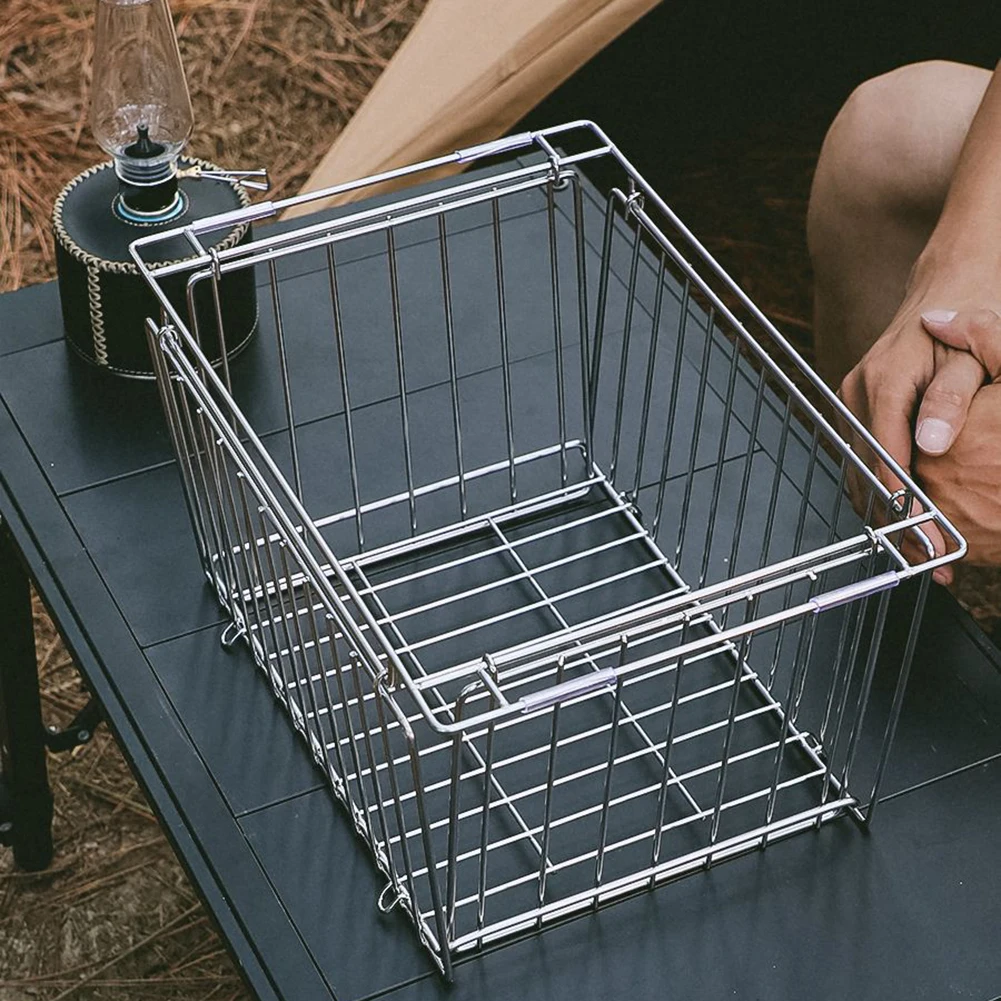 

Camping Stainless Steel Foldable Drain Basket For IGT Folding Table 35x24.5x20cm(Unfold)/35x24.5x3.5cm(Fold) Outdoor/Kitchen Use
