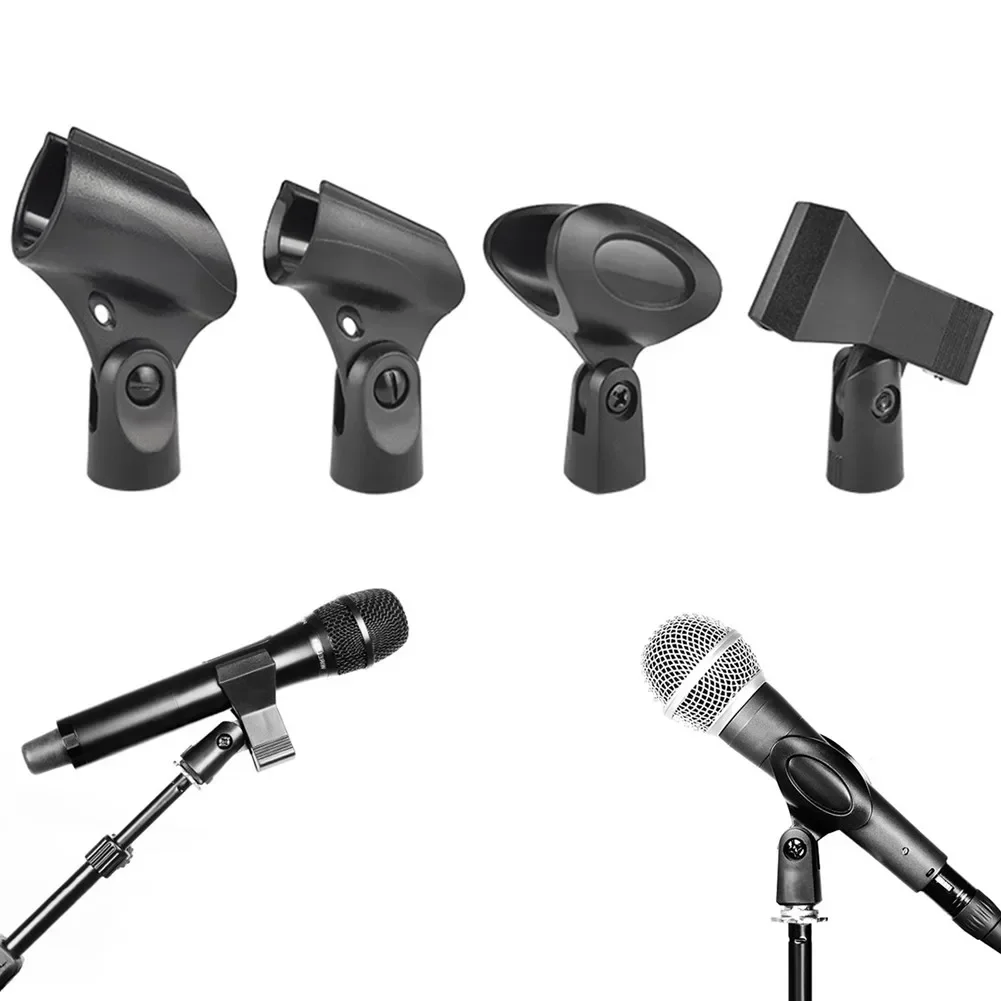 1Pc Universal Microphone Clip Spring Clip Flexible Mic Holder Clamp Black Mount Stand Plastic Mic Clamp Holder 3/8in To 5/8in