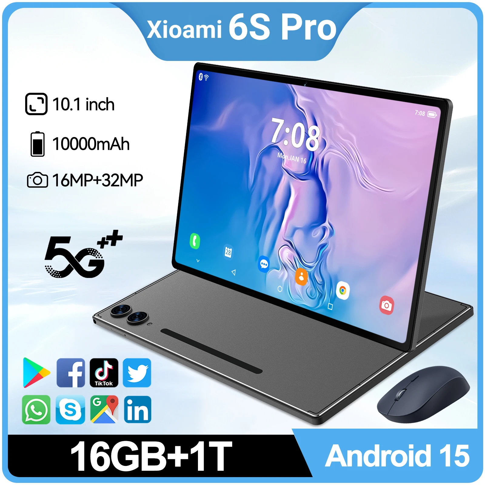 Xioami Tablets Android 15 16GB+1TB Pad 6S Pro 10.1 inch Original Tablette 10000mAh 16+32MP 5G WiFi Tablet PC with keyboard mouse