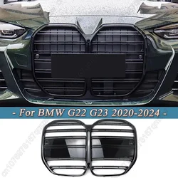 Front Grill Bumper Racing Grill Dual Line/Meteor Style Black For BMW 4 Series G22 G23 430i M440i 2020-2024 Replacement Parts