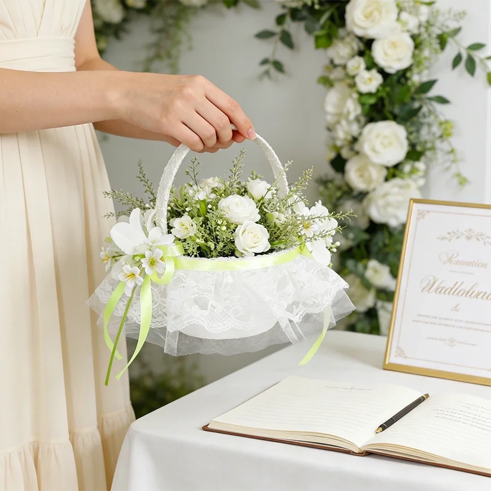 

Корзина для цветов для девочки-цветочницы, корзина для рассыпания лепестков на свадьбу, кружевная корзина для цветочных композиций, ручная корзина для церемоний, декоративная корзина для церемоний