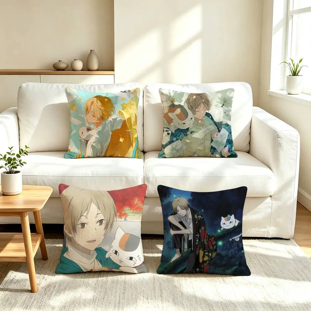 N-Natsume Book of Friends Anime  Pillow Case Square Double-Sided Sofa Cushion Cover Bedroom Bedside Pillow