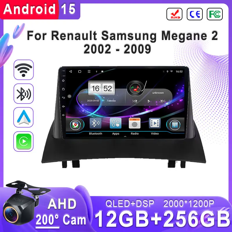 

Android 15 Car Stereo Screen for Renault Samsung Megane 2 2002-2009 GPS Navigation Head Unit 2DIN Player No DVD