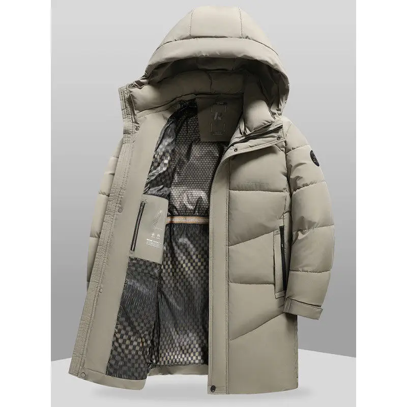 

Thiened Removable Collar Hooded Cotton Jaet Men's Winter Warm Coat Stand Fit Busin Gentleman Sle Medium Length