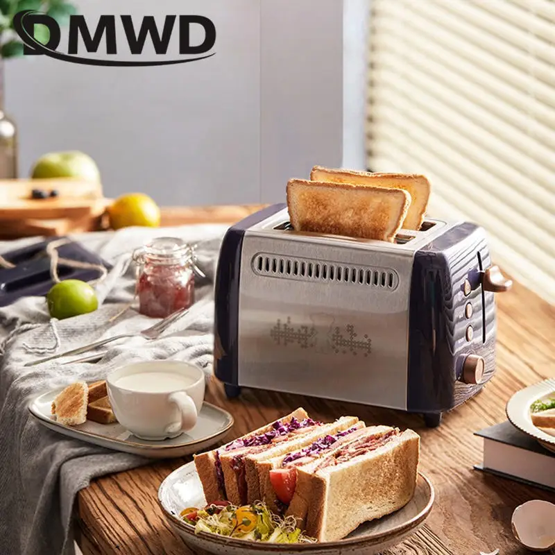 DMWD 2 plasterek toster elektryczny maszyna 6 biegów toster toast pieczenia grill piekarnik z osłoną przeciwpyłową do kuchni śniadanie