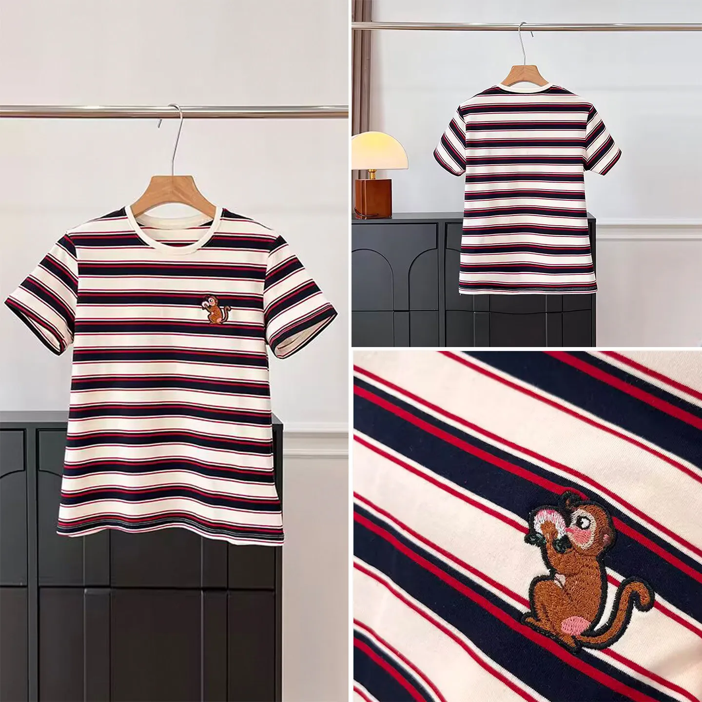 

Casual Knitted Stripe T-irt Women's Loose Fit ort Sve round Ne Versatile Daily Wear Commute Friendly 2025 Winter New...