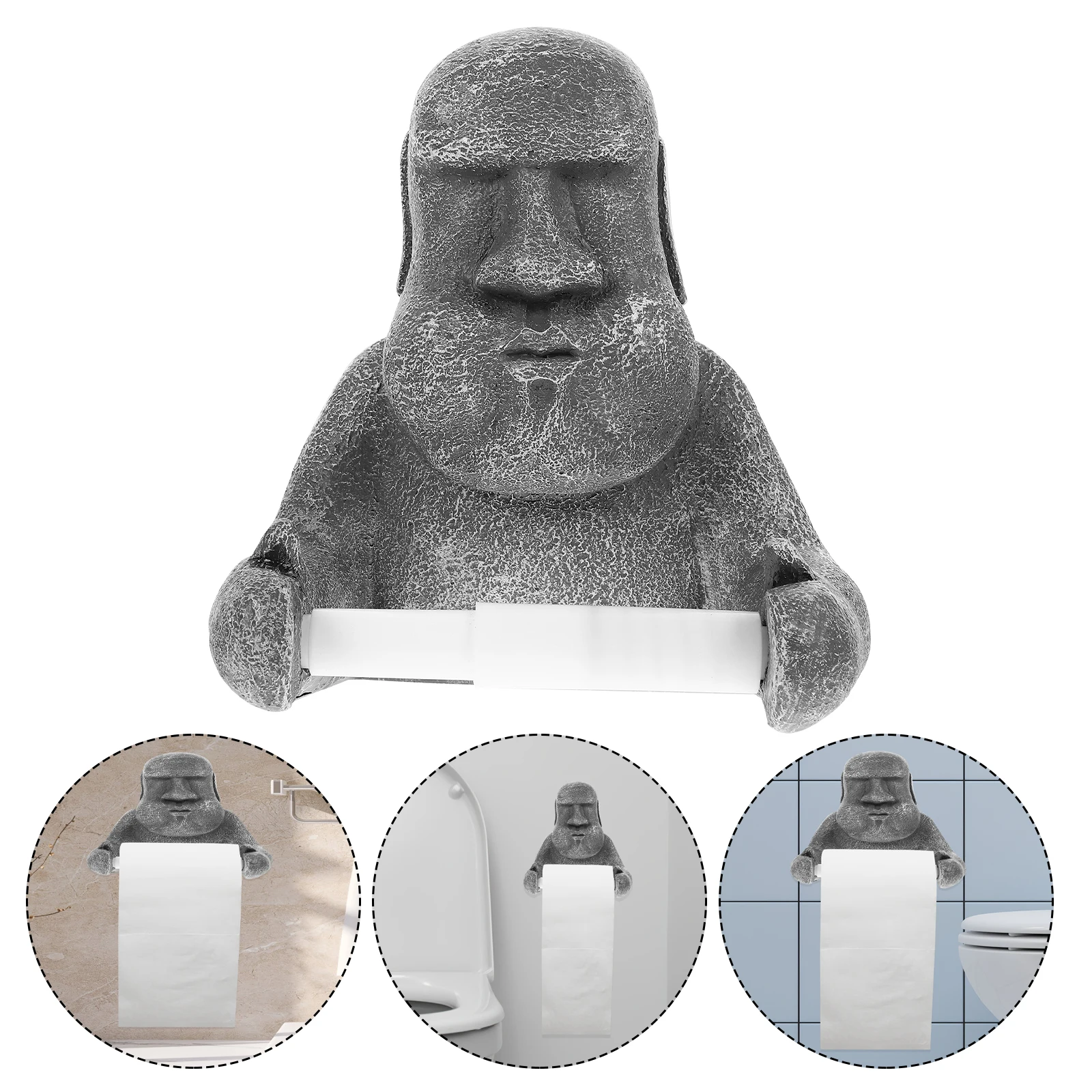 

Paper Towel Holder Moai Statue Resin Funny Toilet Bathroom Desktop Standalone Easy Access Napkin Dispenser Cute