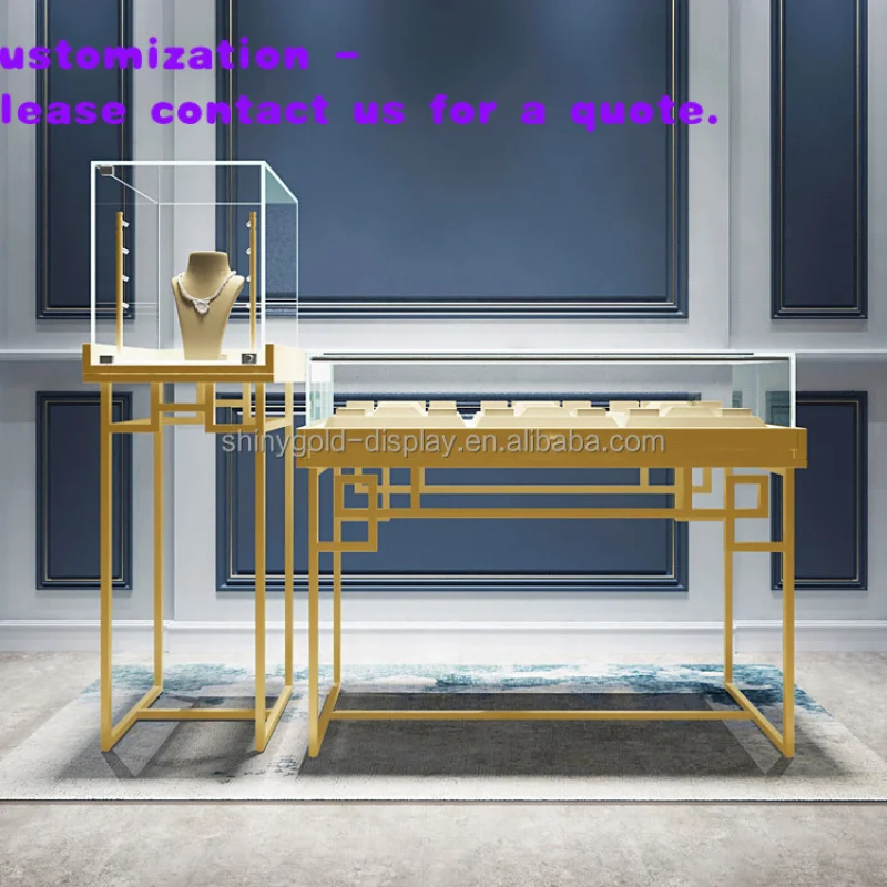 

custom.Retail Top Stainless Steel Jewelry Display Cabinet Jewellery Display Showcase Glass Metal Frame Counter Jewelry