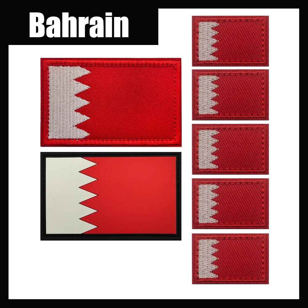 Factoory Directly Sales Embroidery National Flag Of Bahrain Red PVC Hook Backing Rubber Flag Patch Of Bahrain Sew-on Unifrom Hat