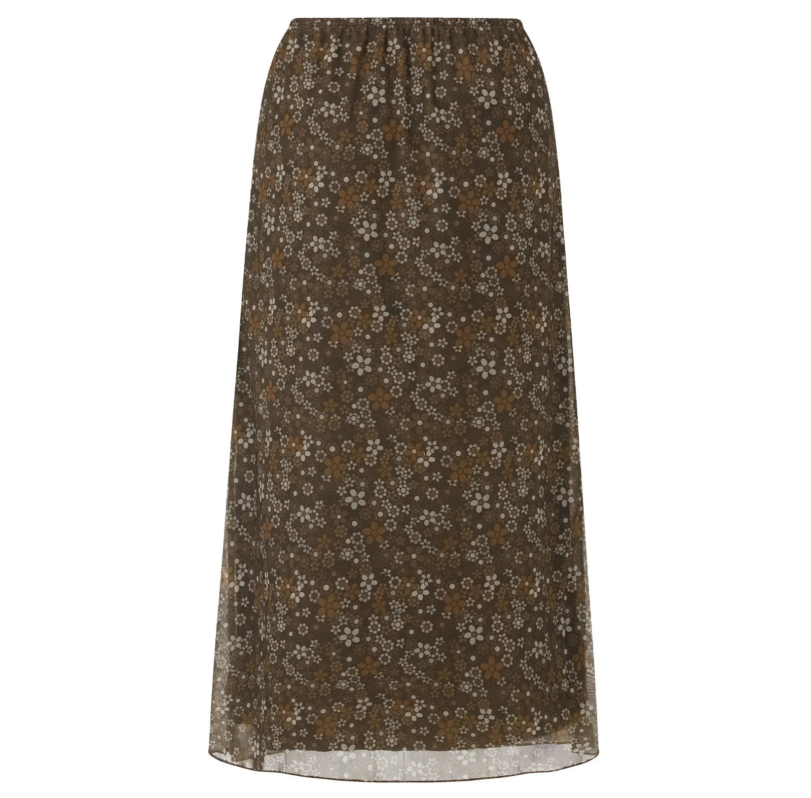 กระโปรงยาวลำลองของผู้หญิงกระโปรงเอวยางยืดพิมพ์ลายดอกไม้วินเทจเอวสูงเรียบง่ายสง่างาม