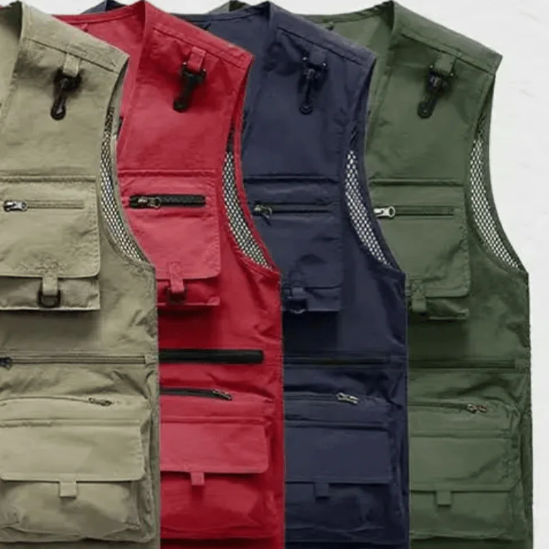 2025 New Men's Vest Tactical Mesh Equipment Jacket Summer Photographer Vest Tool Multi Pocket Mesh Sleeveless Jacket Men's Style