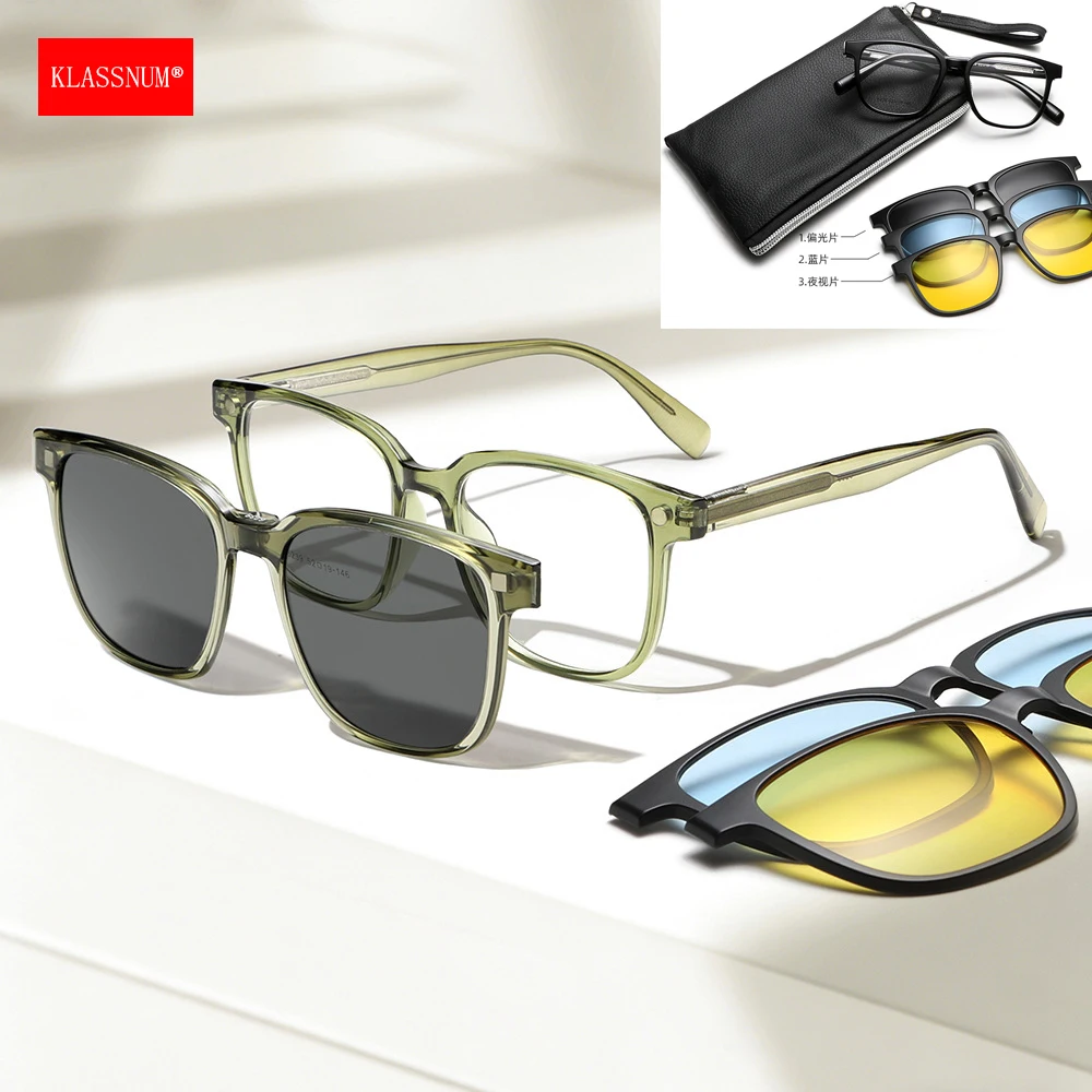 2026 Men Women Luxury Transparent Glasses 3 Lens Magnet Clip Sunglasses Set Classic Square Frame Polarized Sun Glasses Wholesale