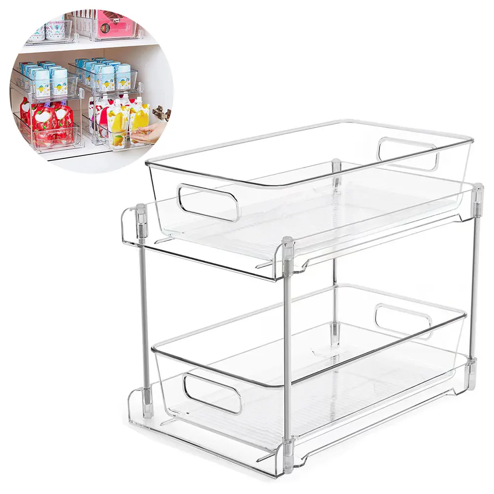 Pull-out Under Sink Organizer Multipurpose Under Sink Storage Shelf Rectangle Space Saving for Kitchen Pantry Office Desktop