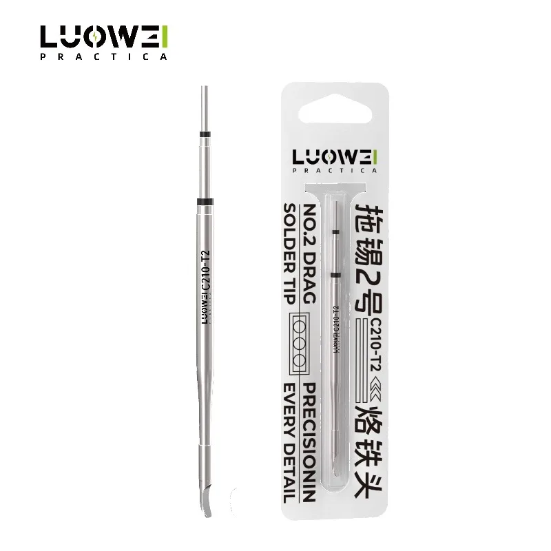 LUOWEI C210‑T2 Curved Drag Soldering Iron Tip Durable Oxidation Resistant Replacement Tip for PCB Phone Electronic Soldering
