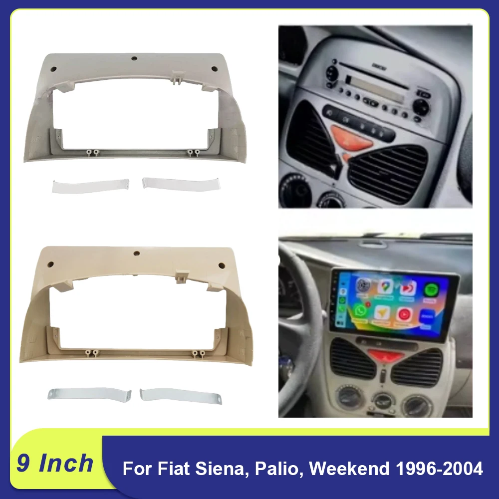 Kit de fáscia de rádio Android de 9 "para Fiat Siena, Palio, fim de semana 1996-2004, painel adaptador de quadro de montagem de painel de carro