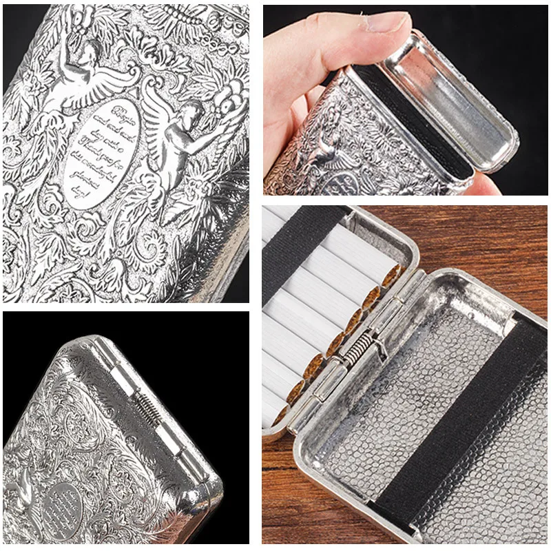 Retro Carved Cigarette Case Luxurious Cigarette Holder Metal Pocket Tobacco Storage Box for 14 Cigarettes Smoking Accessories