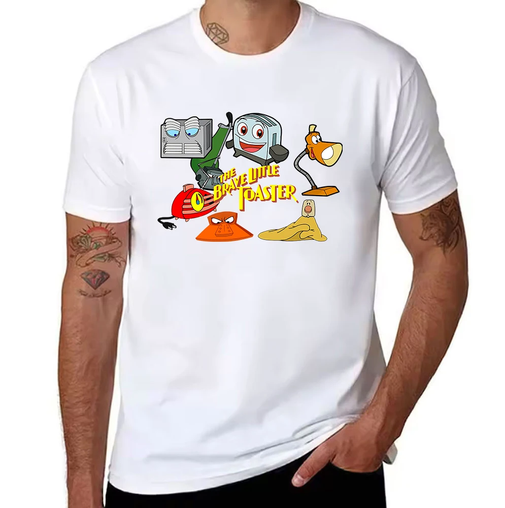 Men's Pure Cotton The Brave Little Toaster Print T-Shirt Classic Cartoon Graphic Tee Crewneck Casual Top
