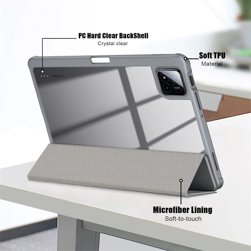 For Xiaomi Pad 7 Case With Pen Holder PU Leather Acrylic Back Fold Smart Cover For Xiaomi Pad 7 Mi Pad 7 Case 11.2 inch