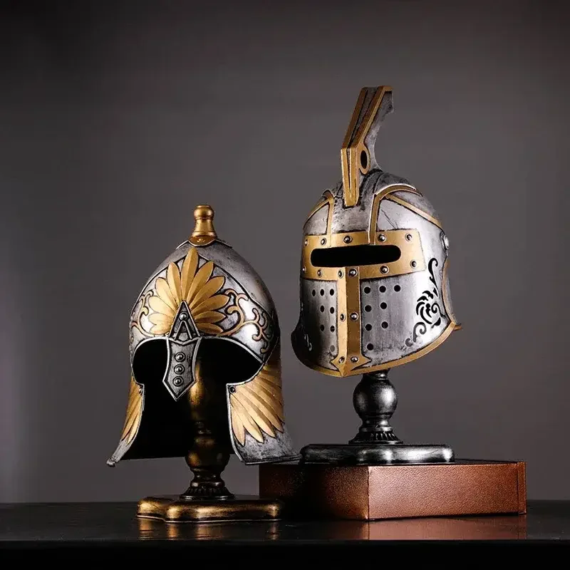European Retro Roman Warrior Helmet Wrought Iron Decorative Ornament Film and Television Props Home Jewelry Metal Craft Model