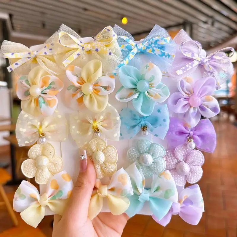 10 Stück/Set Niedliche Schleifen-Haarspangen Spitzenblumen-Haarnadeln für Mädchen Kinder Kleinkinder BB Haarklammern Geschenk Haaraccessoires