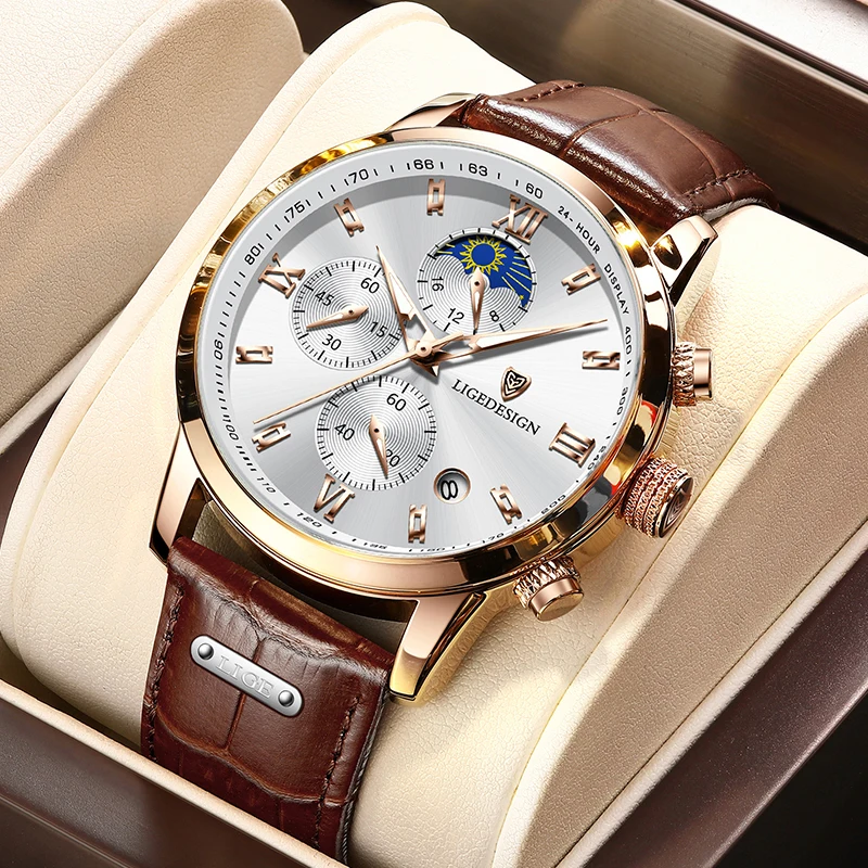 ساعات LIGE الفاخرة للرجال مقاومة للماء كوارتز رياضية كرونوغراف عسكرية كاجوال من الجلد للرجال Relogio Masculino #2