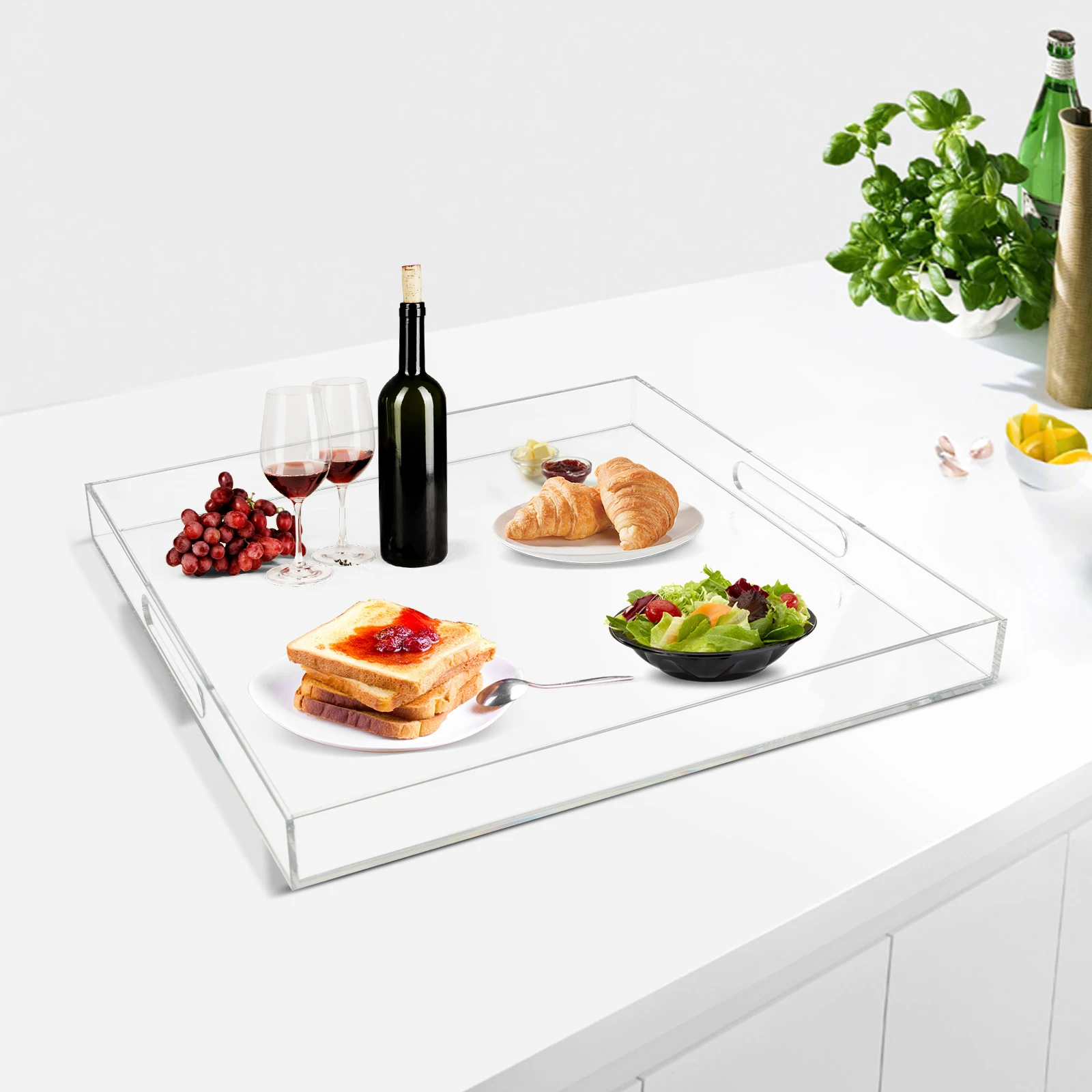 Acrylic Serving Tray, Transparent, Waterproof, Multifunctional for Food, Drinks, and Daily Use