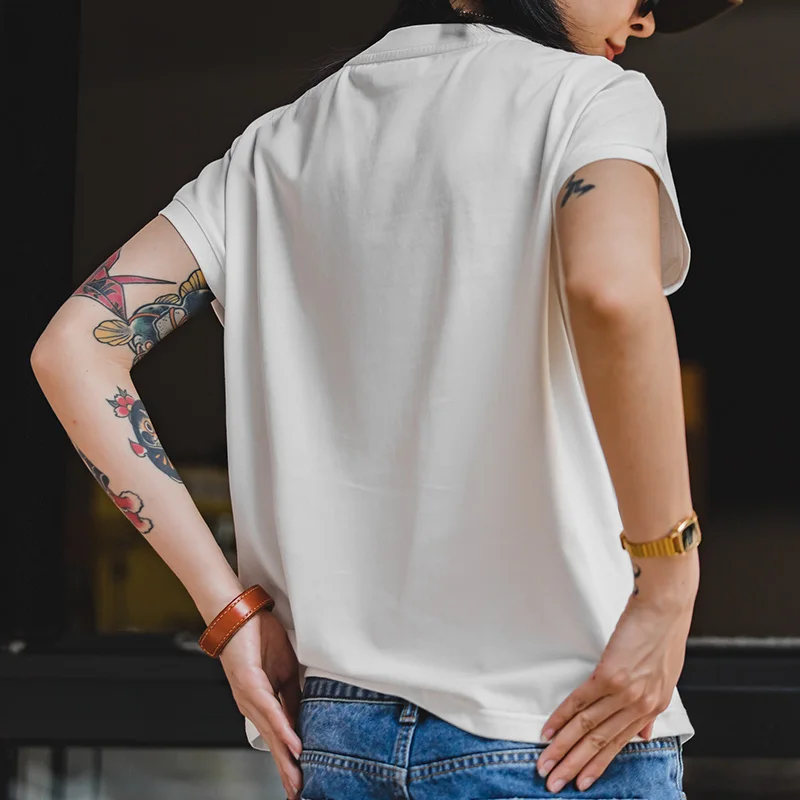 Maden Damen-T-Shirt aus Baumwolle mit Rundhalsausschnitt und kurzen Ärmeln, lockere, überschnittene Schulter, lässiges Layer-T-Shirt, atmungsaktiv, für den täglichen Gebrauch, Sommer