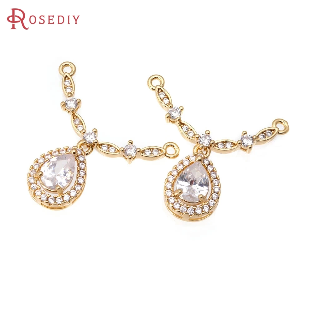 

4PCS 18K Gold Color Brass and Zircon 2 Holes Drop Connect Necklace Charms Pendants High Quality Diy Earrings Jewelry Accessories