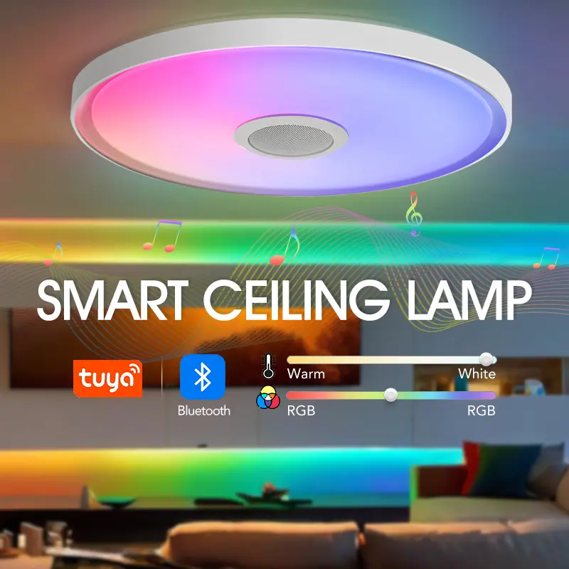Lâmpadas de teto inteligentes led rgb app controle remoto escurecimento moderna iluminação para casa luz música com alto-falante para sala estar quarto