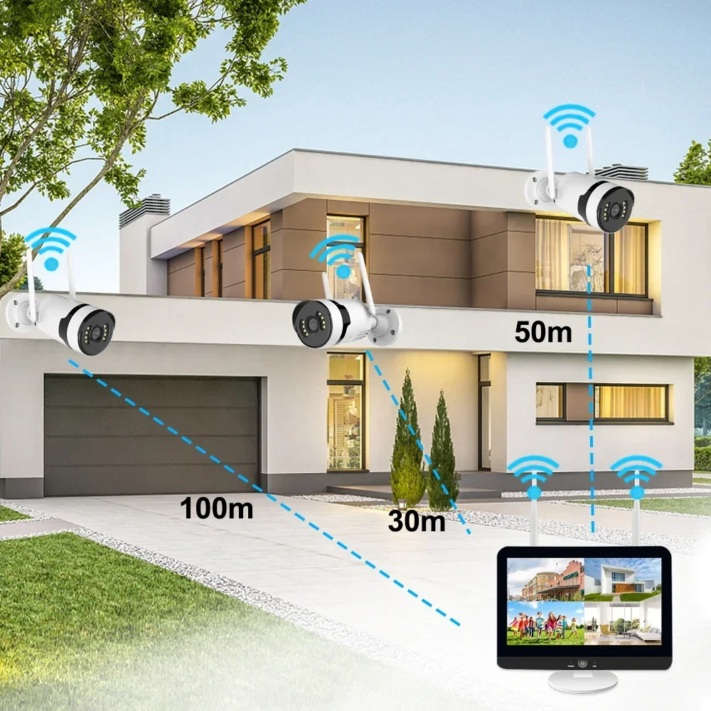Kit NVR wireless Tuya Smart life 4CH da 3 MP con sistema di telecamere CCTV di sicurezza con schermo LCD da 12 pollici